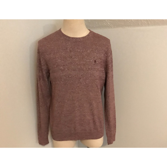 Original Penguin Burgundy Marled Striped Crew Neck Sweater - Size Large - Picture 1 of 8